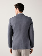 Navy Blue Slim Fit Herringbone Jersey Blazer - Image 3 of 11