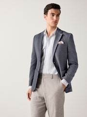 Navy Blue Slim Fit Herringbone Jersey Blazer - Image 4 of 11
