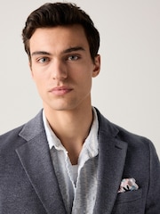 Navy Blue Slim Fit Herringbone Jersey Blazer - Image 5 of 11