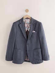 Navy Blue Slim Fit Herringbone Jersey Blazer - Image 7 of 11