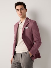Pink Slim Fit Herringbone Jersey Blazer - Image 1 of 10