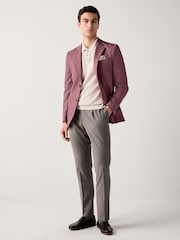 Pink Slim Fit Herringbone Jersey Blazer - Image 2 of 10