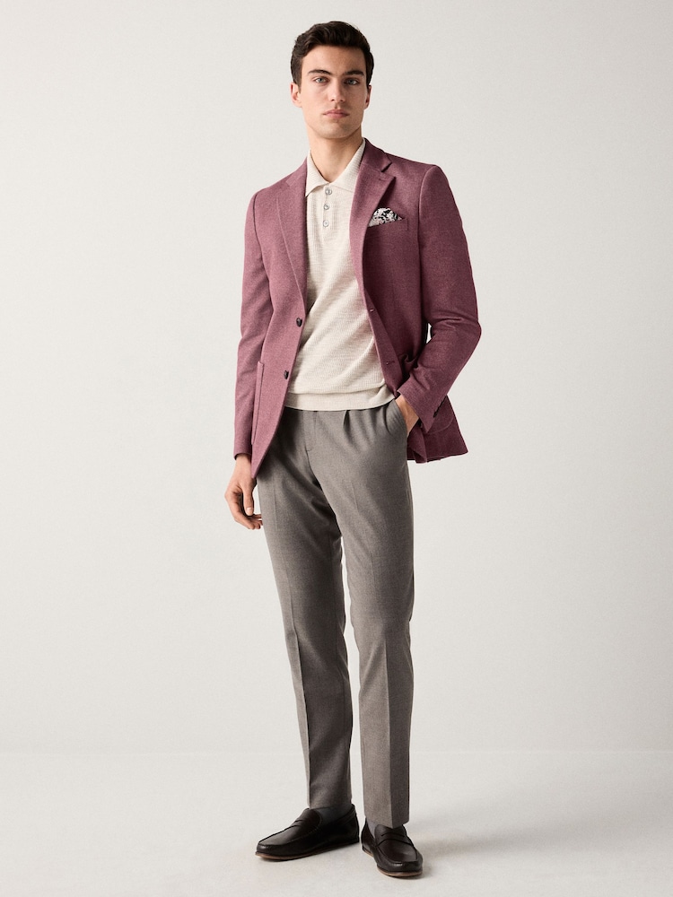 Pink Slim Fit Herringbone Jersey Blazer - Image 2 of 10
