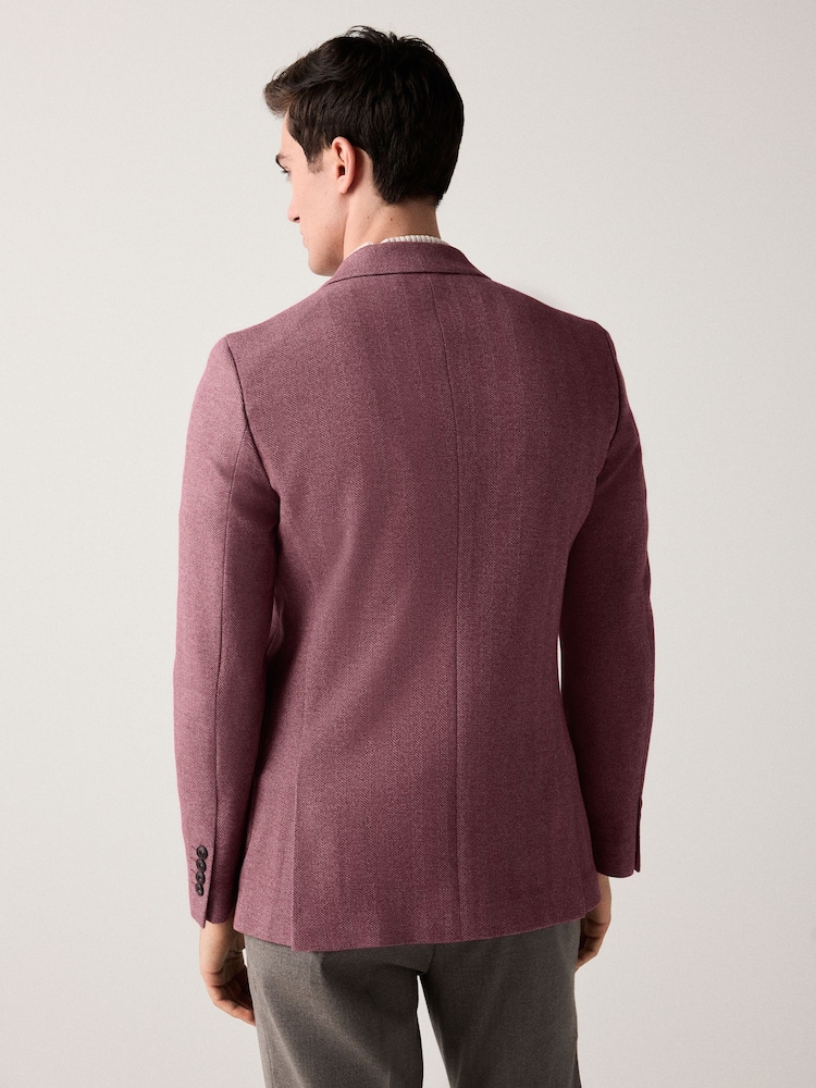 Pink Slim Fit Herringbone Jersey Blazer - Image 3 of 10