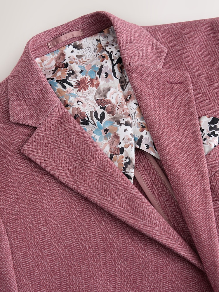 Pink Slim Fit Herringbone Jersey Blazer - Image 7 of 10