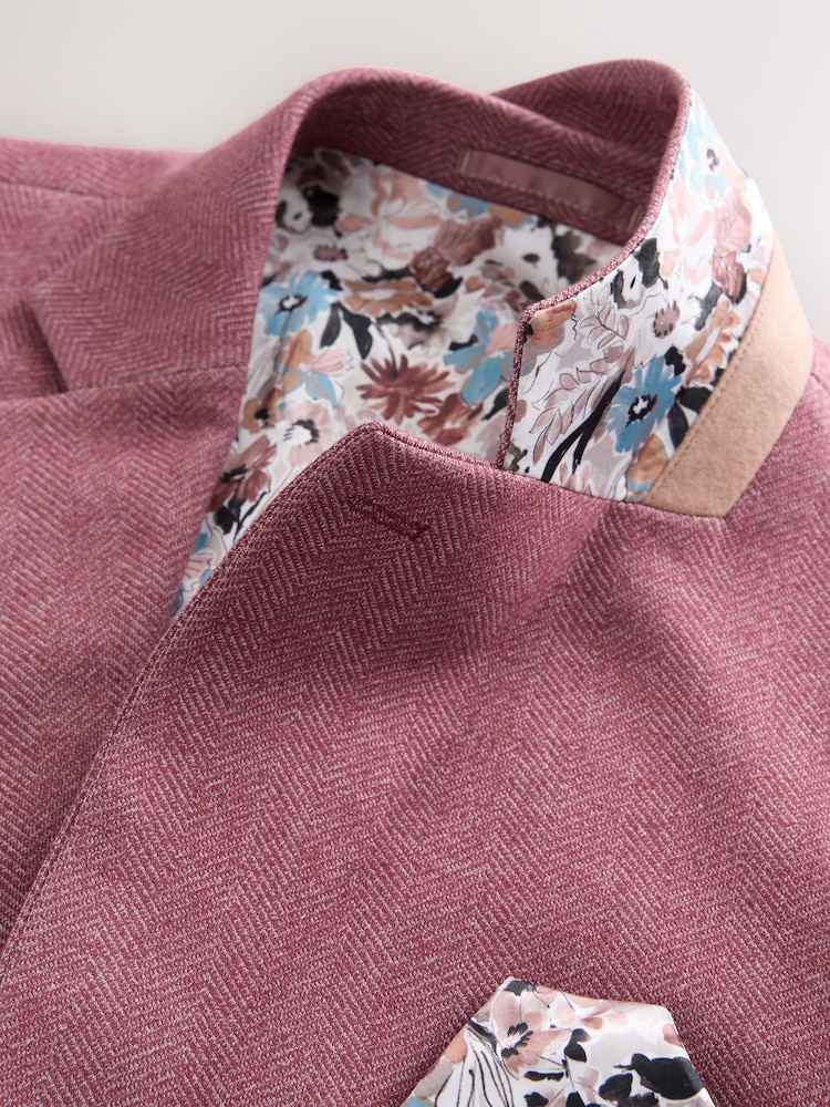 Pink Slim Fit Herringbone Jersey Blazer - Image 8 of 10