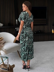 Girl In Mind Green Priscilla Wrap Over Ruched Detail Midi Dress - Image 4 of 4