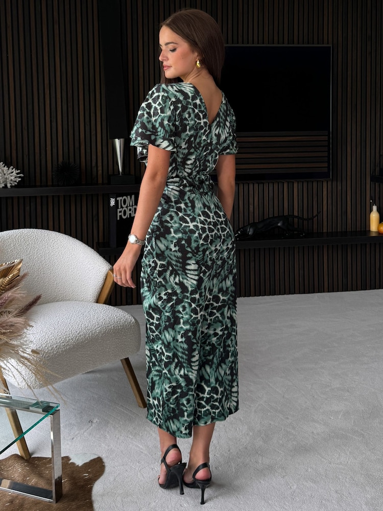 Girl In Mind Green Priscilla Wrap Over Ruched Detail Midi Dress - Image 4 of 4