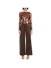 Bardot Brown Vegan Leather Wide Leg Trousers - Image 2 of 5