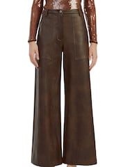 Bardot Brown Vegan Leather Wide Leg Trousers - Image 4 of 5