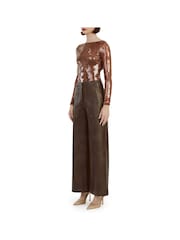 Bardot Brown Vegan Leather Wide Leg Trousers - Image 5 of 5