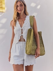 Khaki Green Straw Shoulder Bag - Image 2 of 9