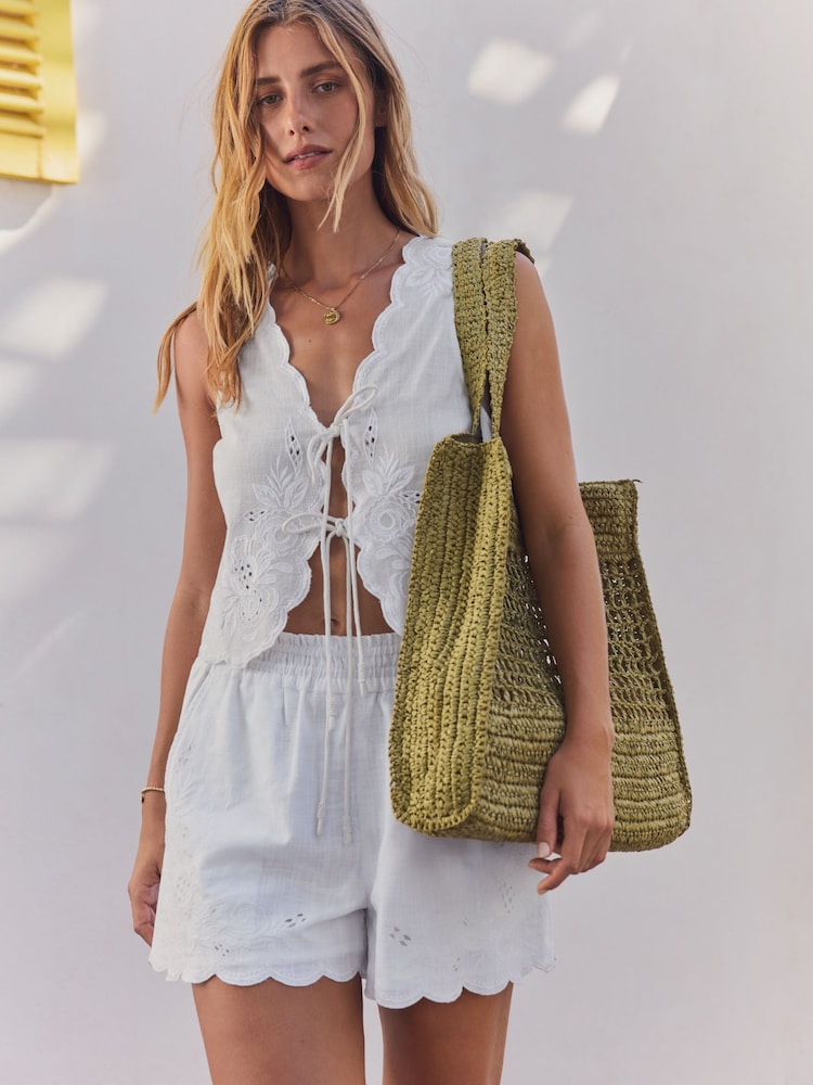Khaki Green Straw Shoulder Bag - Image 2 of 9