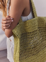 Khaki Green Straw Shoulder Bag - Image 4 of 9