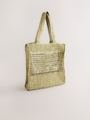 Khaki Green Straw Shoulder Bag - Image 6 of 9