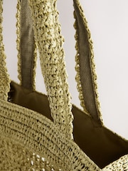 Khaki Green Straw Shoulder Bag - Image 8 of 9