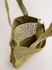 Khaki Green Straw Shoulder Bag - Image 9 of 9