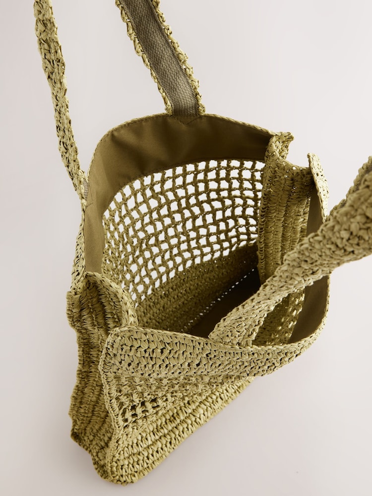 Khaki Green Straw Shoulder Bag - Image 9 of 9