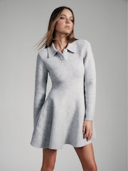 Bardot Grey Lexter Mini Volume Knit Dress - Image 1 of 5