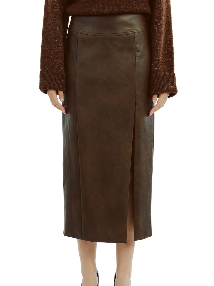 Bardot Brown Dante Vegan Leather Midi Skirt - Image 4 of 5