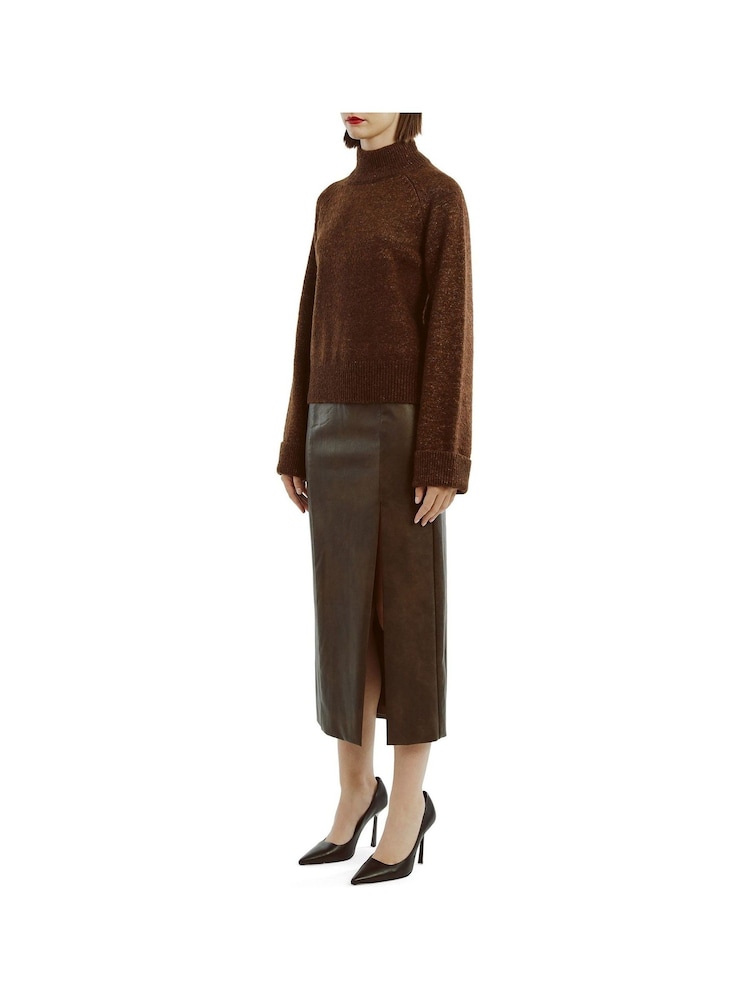Bardot Brown Dante Vegan Leather Midi Skirt - Image 5 of 5