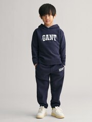Синий - GANT Kids Arch Script 100% Cotton Hoodie - Изображение 1 из 8