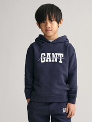 Синий - GANT Kids Arch Script 100% Cotton Hoodie - Изображение 3 из 8