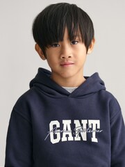 Синий - GANT Kids Arch Script 100% Cotton Hoodie - Изображение 4 из 8