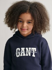 Синий - GANT Kids Arch Script 100% Cotton Hoodie - Изображение 7 из 8