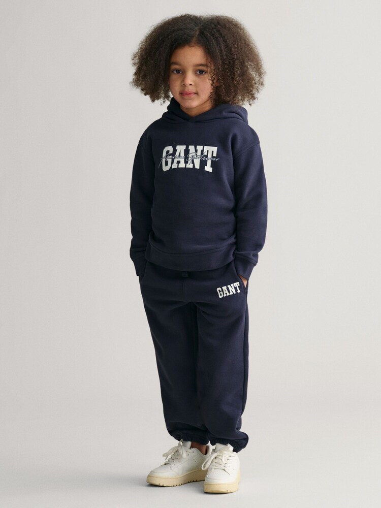 Синий - GANT Kids Arch Script 100% Cotton Hoodie - Изображение 8 из 8