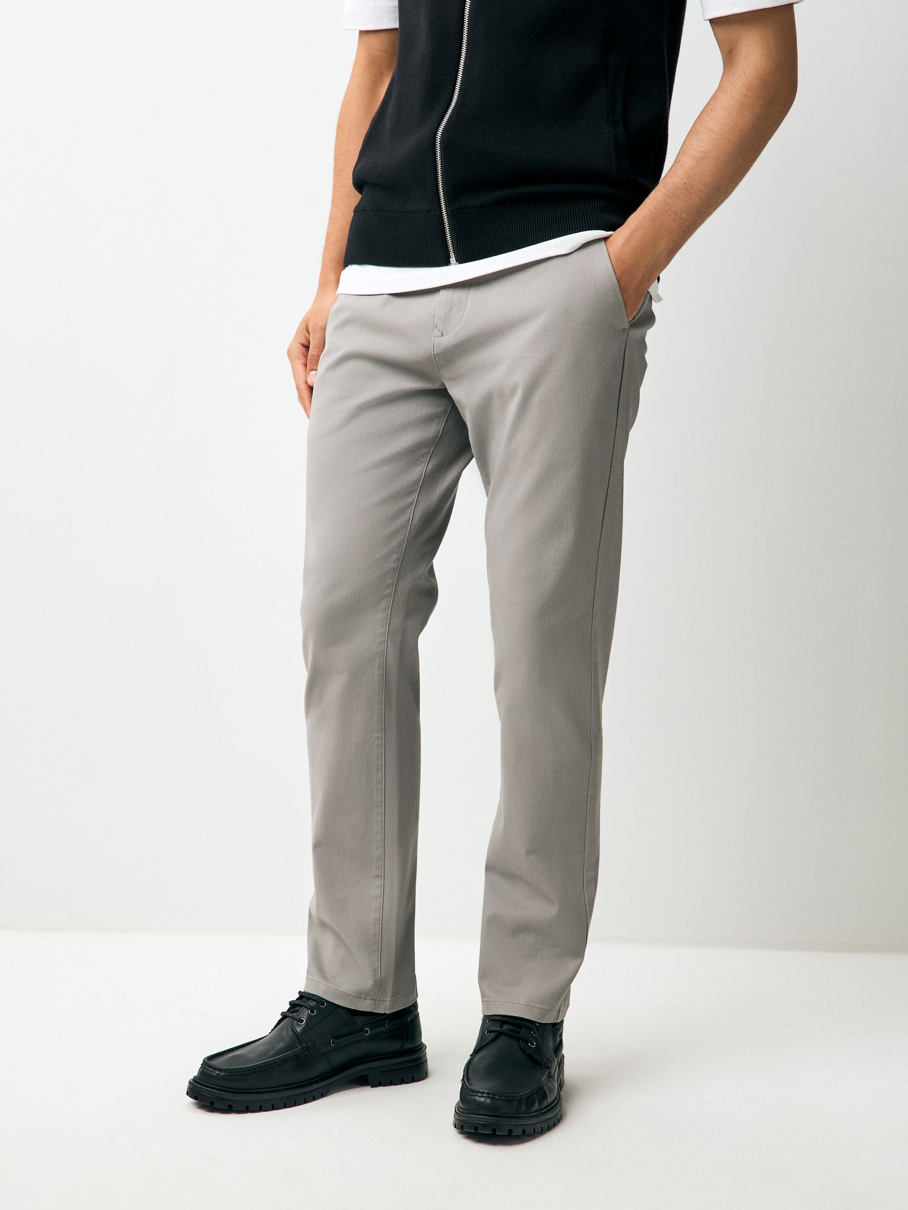 Grey Regular Fit Chino Trousers