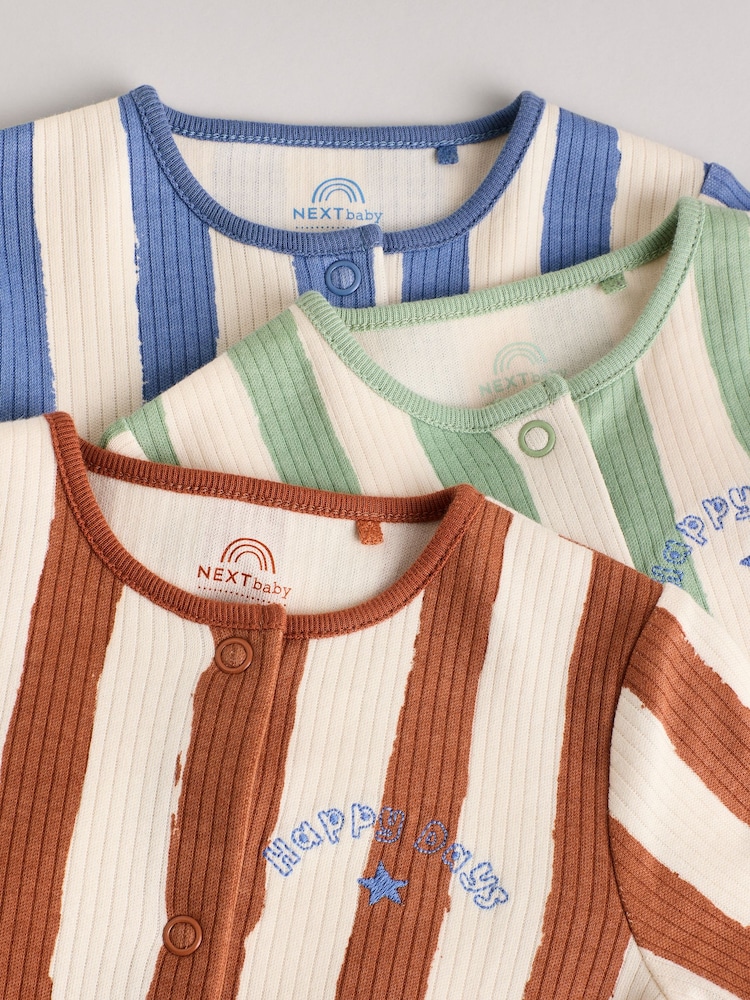 Crème/bleu - Combinaisons de nuit sans pieds pour bébés 3 Pack (0mois-3ans) - Image 8 of 12