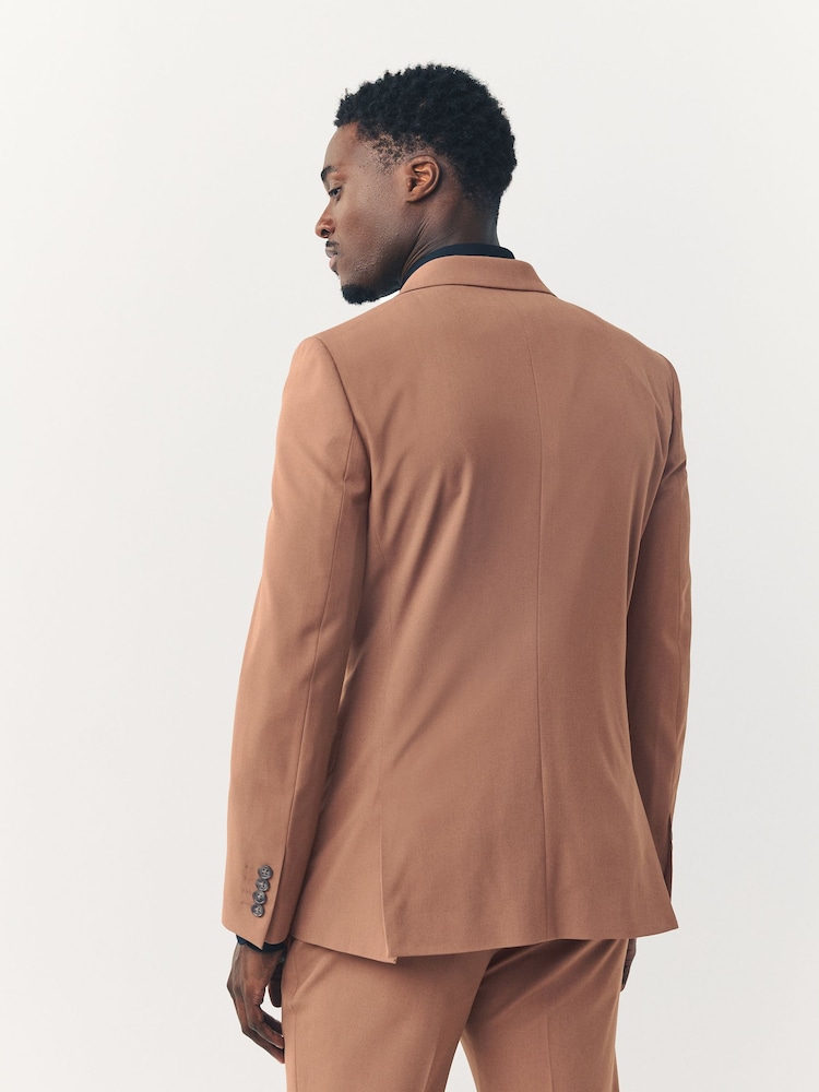 Tan Brown Skinny Fit Motionflex Stretch Suit Jacket - Image 3 of 10