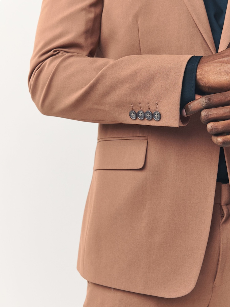 Tan Brown Skinny Fit Motionflex Stretch Suit Jacket - Image 4 of 10