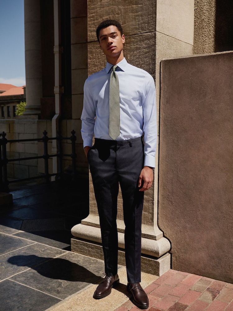 Navy Skinny Fit Check Texture Suit Trousers - Image 1 of 10 Navy Skinny Fit Check Texture Suit Trousers - Image 1 of 10