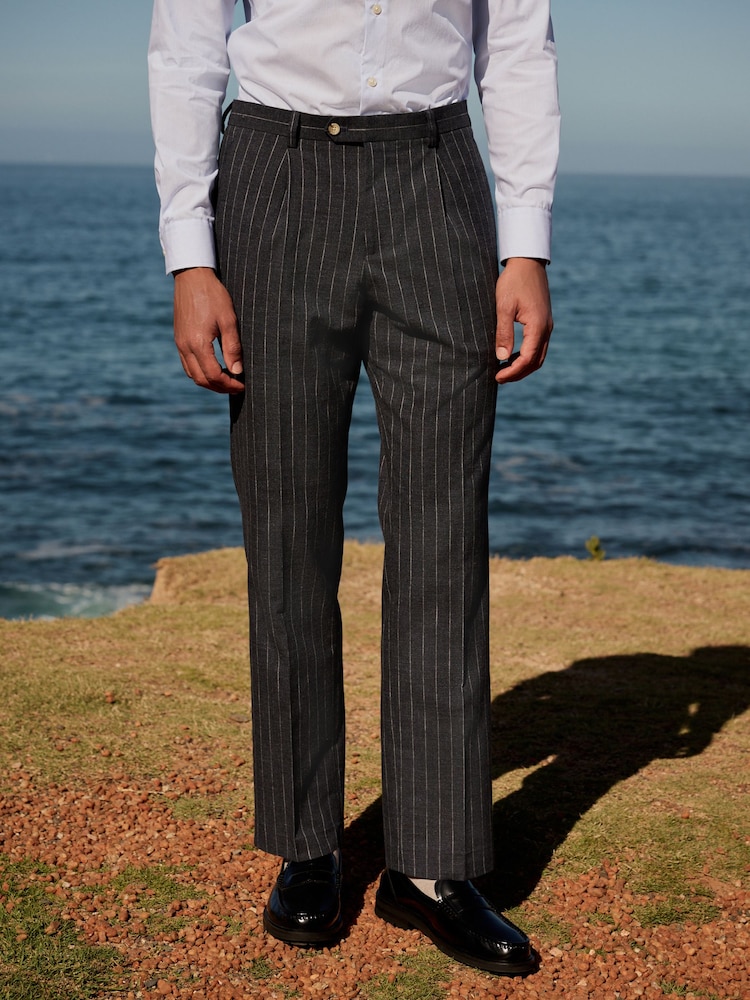 Marineblauw - Regular Fit Striped Suit Trousers - Image 2 of 10