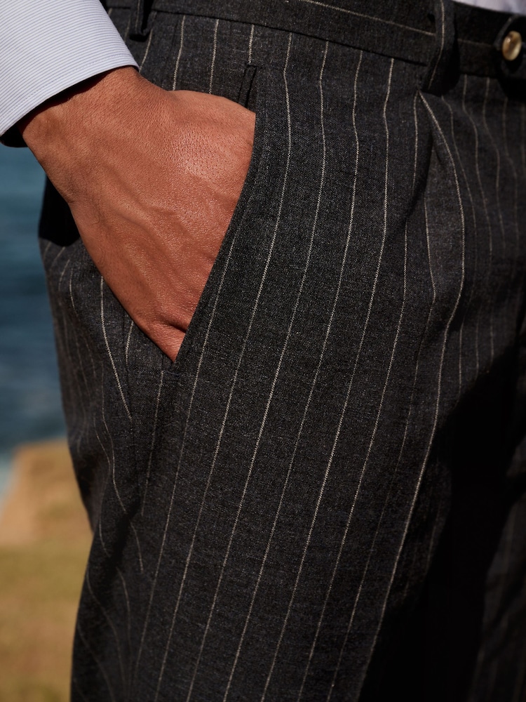 Marineblauw - Regular Fit Striped Suit Trousers - Image 5 of 10