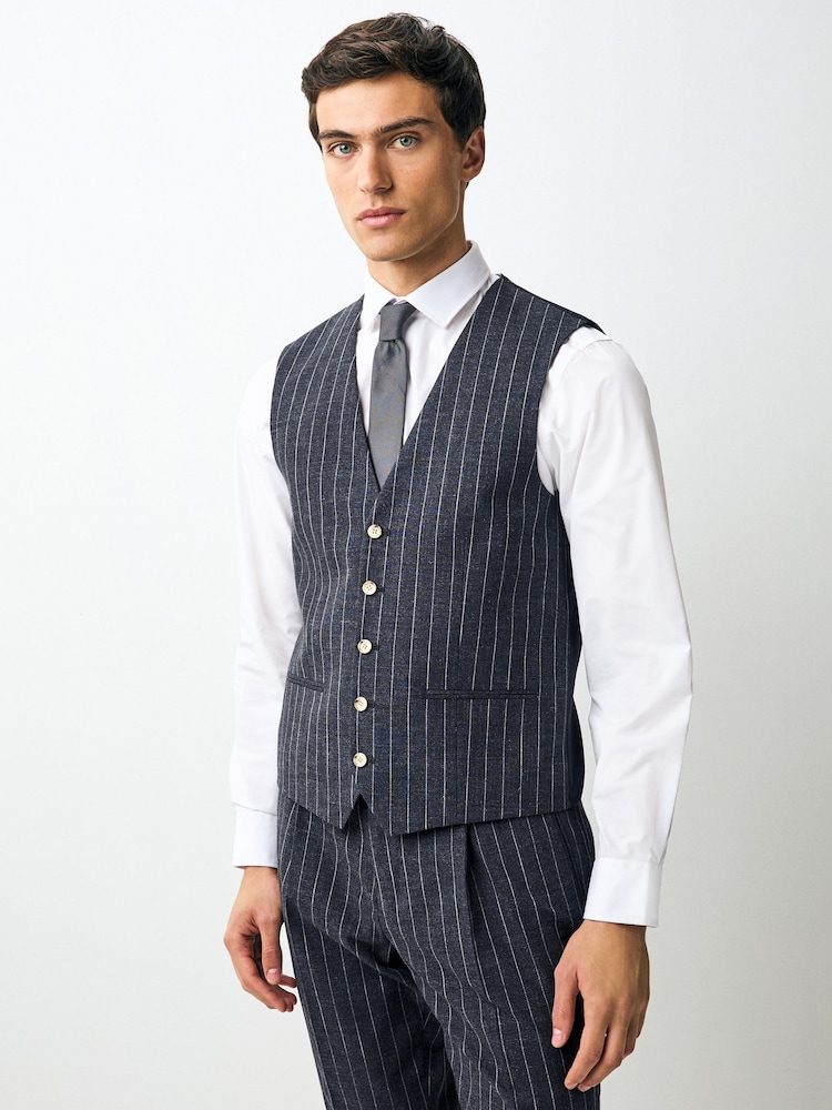 Marineblauw - Regualr Fit Striped Suit Waistcoat - Image 1 of 1