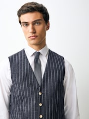 Marinha - Regular Fit Striped Suit Waistcoat - Imagem 3 de 9