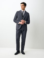 Marinha - Regular Fit Striped Suit Waistcoat - Imagem 6 de 9
