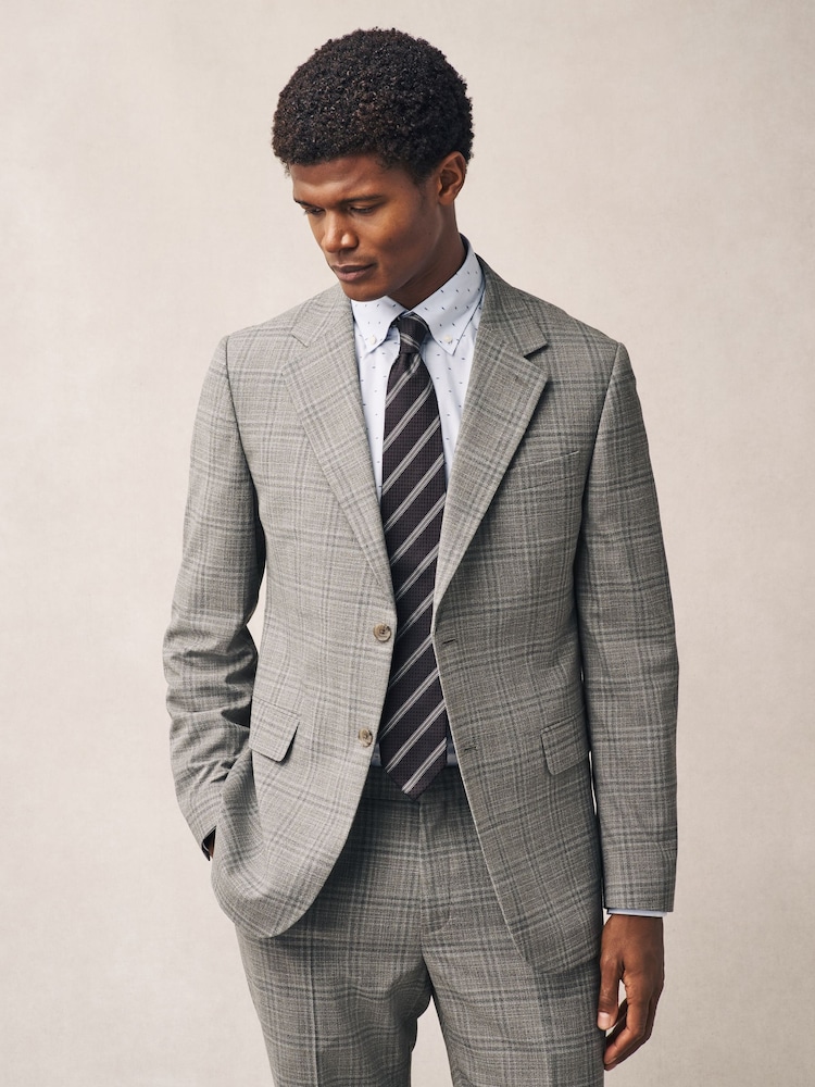 Серо-коричневый - Tailored Fit Check Texture Suit Jacket - Image 1 of 10