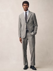 Taupe Tailored Fit Check Texture Suit Trousers - Image 2 of 13