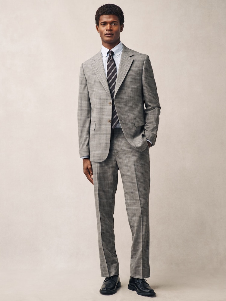 Taupe Tailored Fit Check Texture Suit Trousers - Image 2 of 13