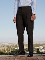 Brown Slim Fit Linen Texture Suit Trousers - Image 1 of 11