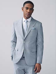 Light Blue Slim Fit Check Suit Jacket - Image 1 of 10