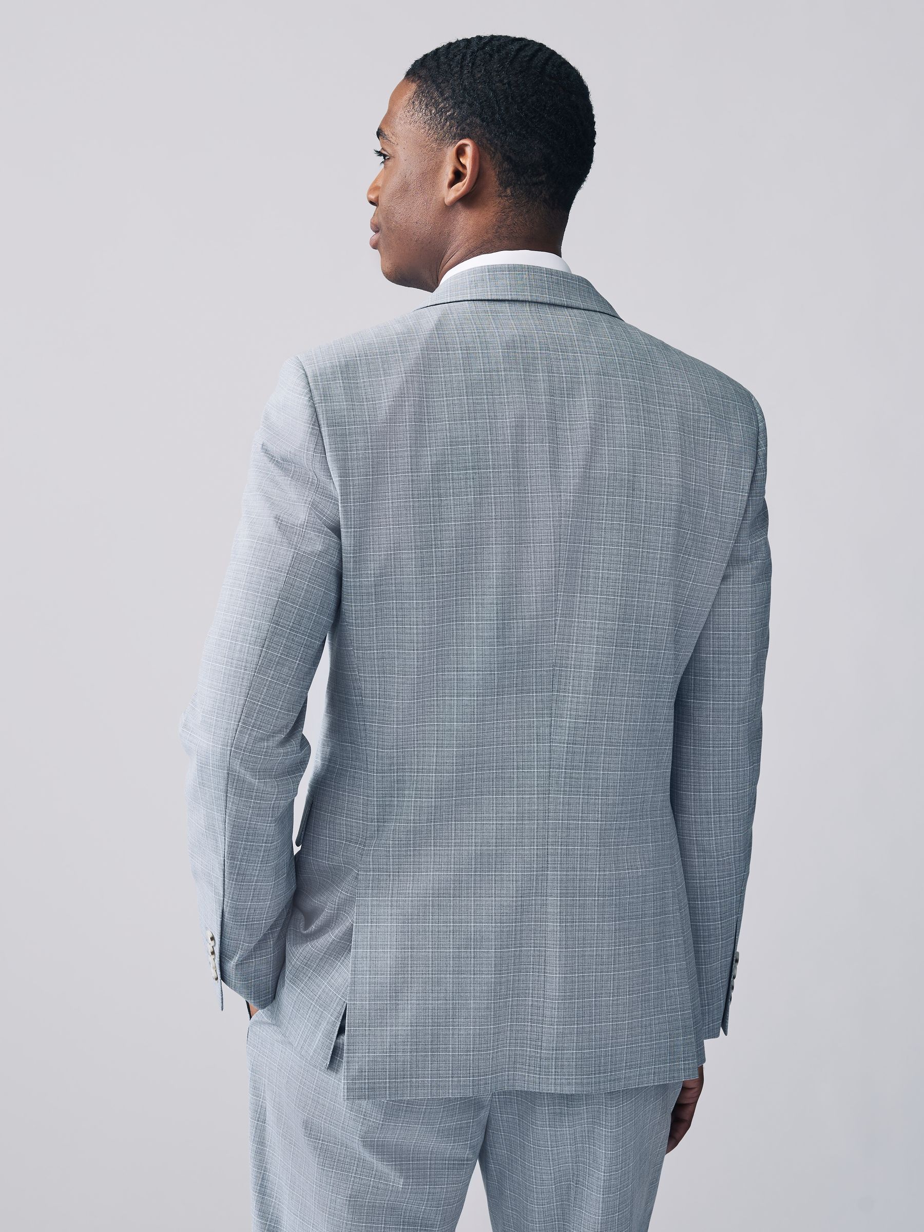 Buy Light Blue Slim Fit Check Suit Jacket from Next Romania