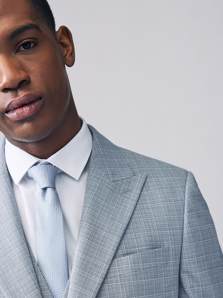 Light Blue Slim Fit Check Suit Jacket - Image 3 of 10