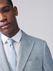 Light Blue Slim Fit Check Suit Jacket - Image 4 of 10