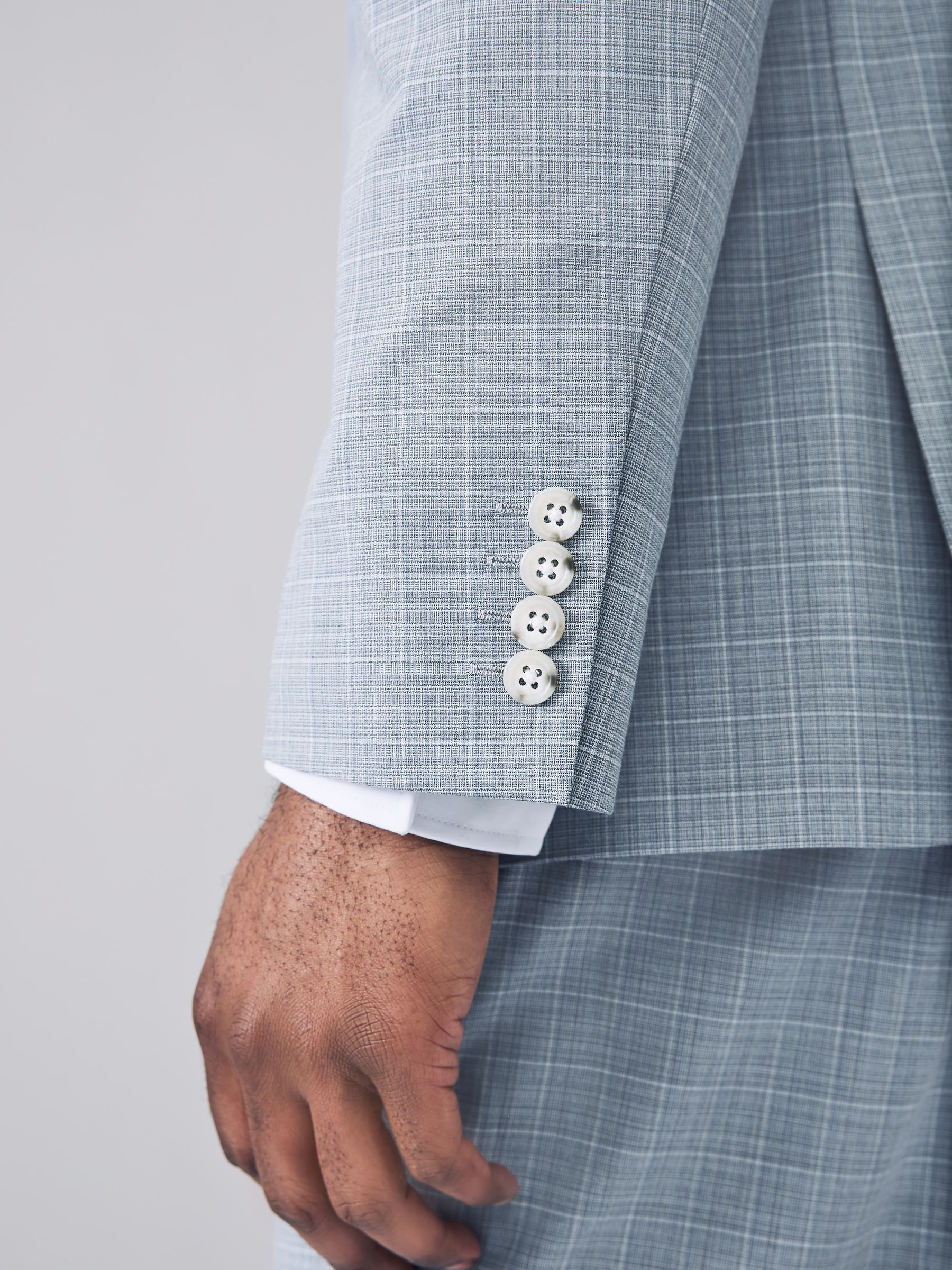 Buy Light Blue Slim Fit Check Suit Jacket from Next Romania