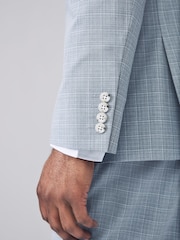 Light Blue Slim Fit Check Suit Jacket - Image 5 of 10